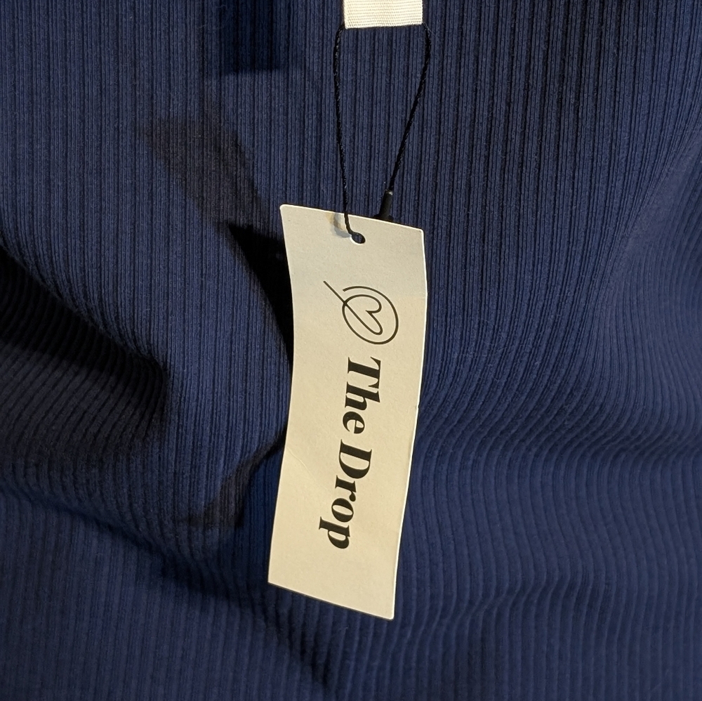 ✨ NWT The Drop Amelia Ribbed Midi Dress Navy Blue Square Neck Slit Size M ✨ - Picture 8 of 8